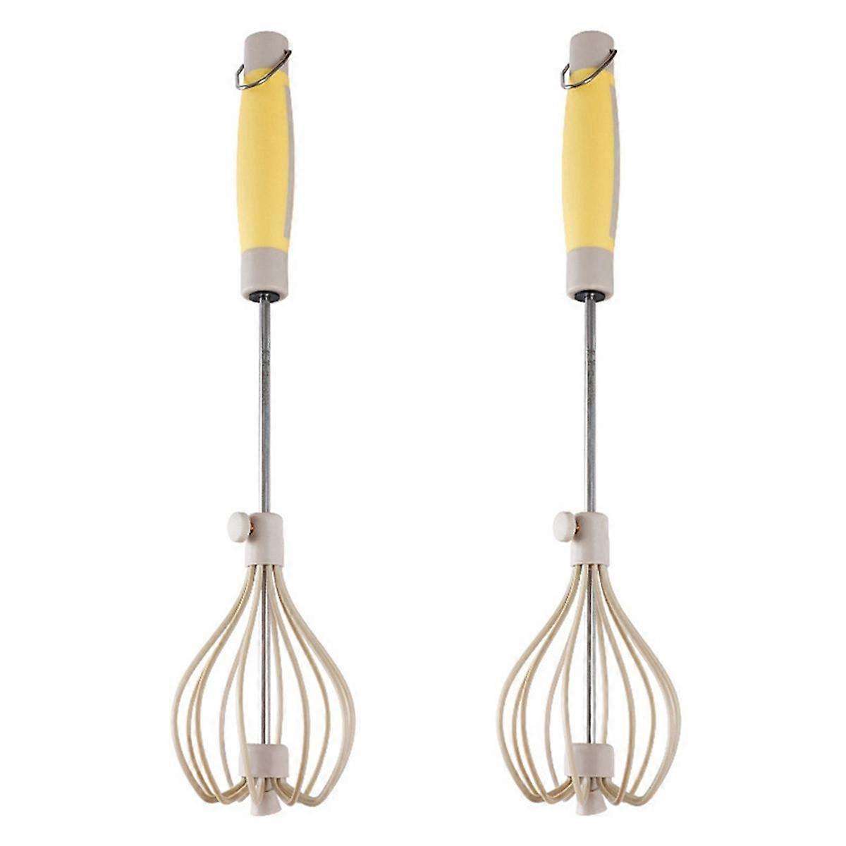 2pcs Stainless Steel Semi Automatic Whisk,Rotating Automatic Eggbeater, Hand Push Mixer Stirrer Tool Manual Egg Shaker