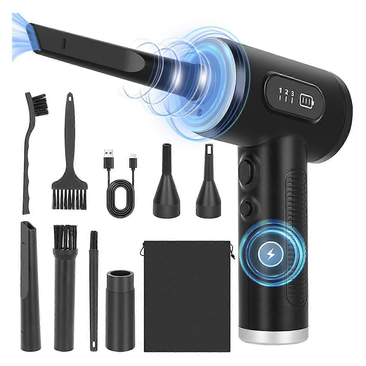 Spolverino elettrico ad aria compressa 2 in 1, spolverino e aspirapolvere a batteria, soffiatore per spolverino ad aria, 3 velocità regolabili