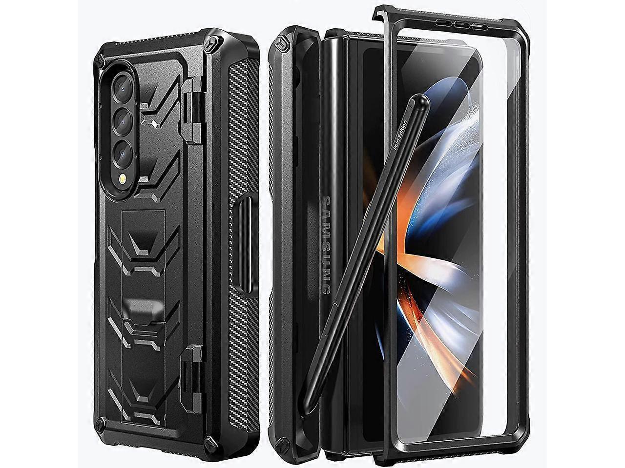 For Samsung Galaxy Z Fold 4 5G Case with S Pen Holder Built-in Kickstand & Screen Protector, Full-Body Protective Rugged Heavy Duty Phone Cover