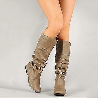 Women Shoes Faux Leather High Ouch Boots Wide Leg Flat Boot
