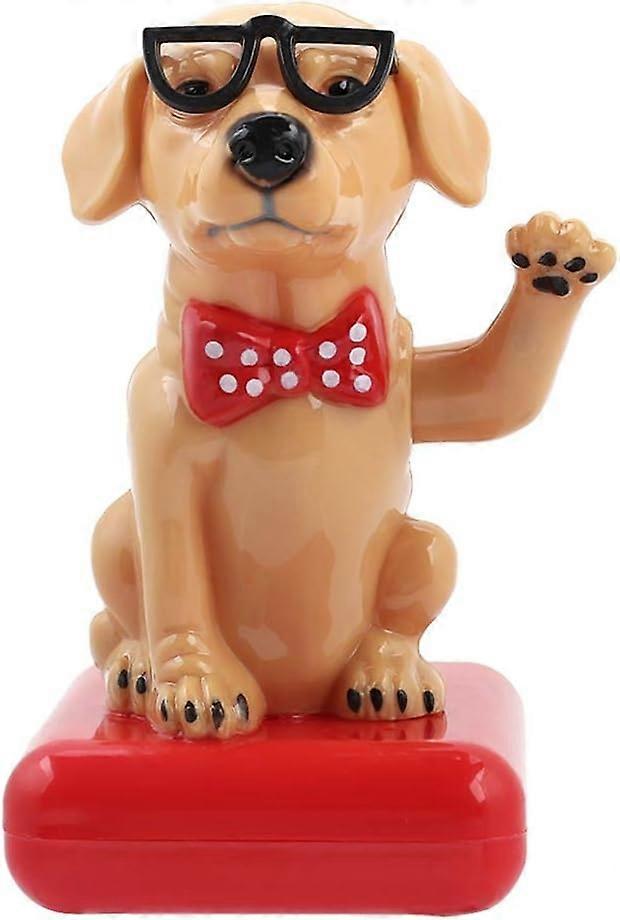 Adorable Dog Waving Arm Swing Back and Forth Solar Powered Home Office Decor Car Accessories Table O
