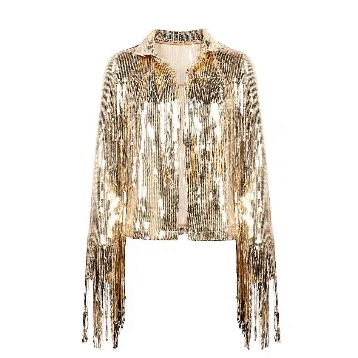 Women's Sequin Jacket With Tassel, Metallic Shiny Cardigan