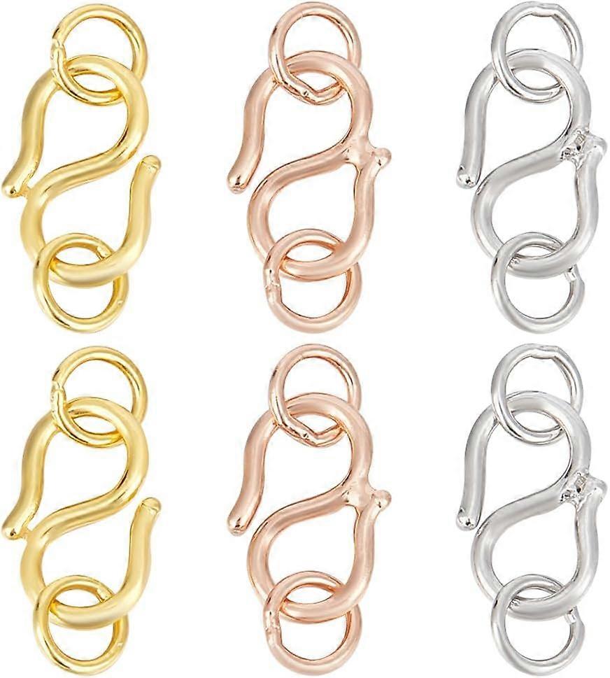 6 Pcs 925 Sterling Silver S-Hook Clasps 9mm 3 Colors Double Opening Necklace Clasps with 925 Stamp Shiny S Ring Toggle Clasps 4mm Connector for Jewelr