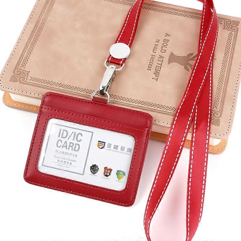 1Pc Badge Holder PU Leather ID Card Holder Wallet with Neck Lanyard 2-Sided Pocket Hot