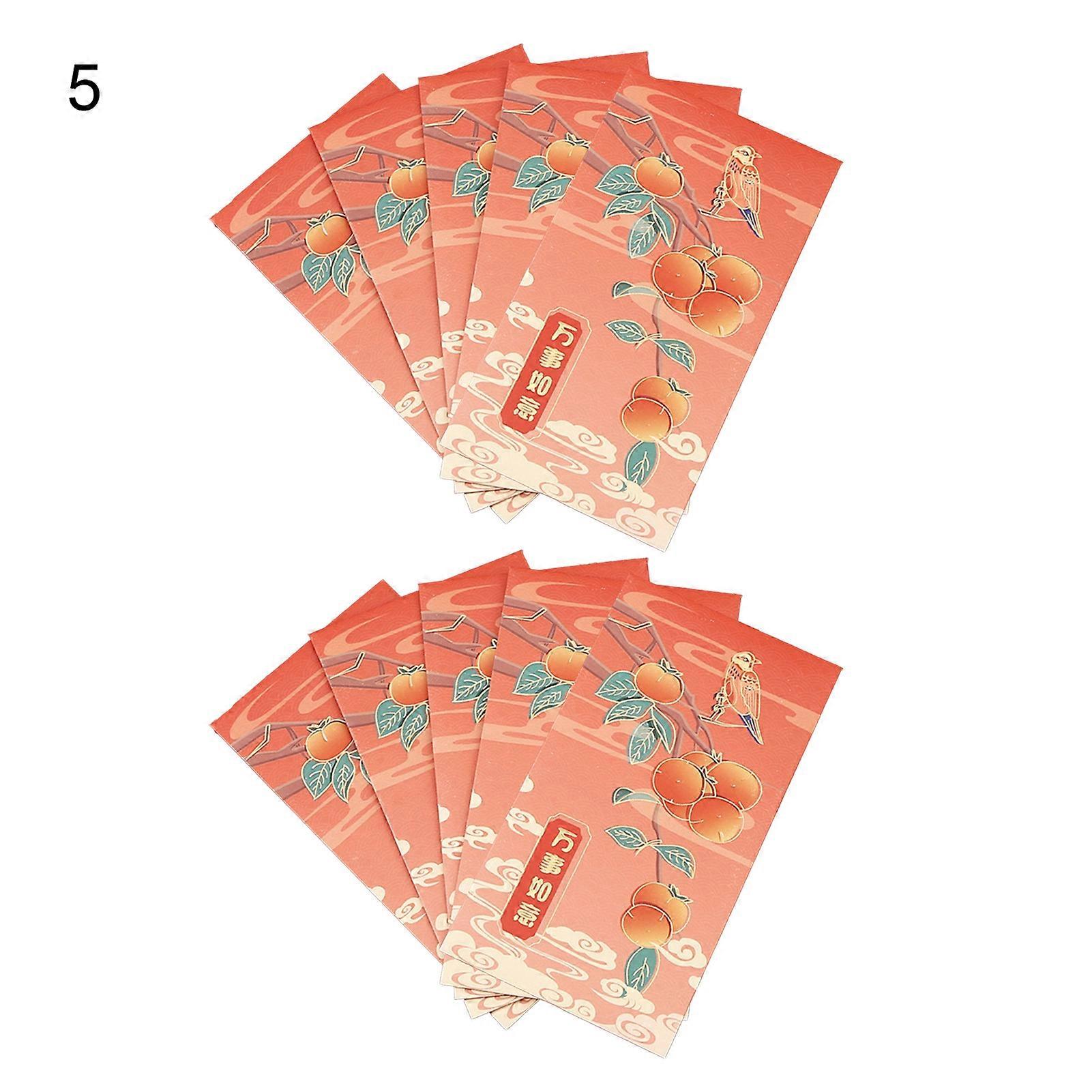 MengXi 10Pcs Traditional Rectangle Lucky Money Bag Paper Visiting Relatives New Year Red Envelope for Special Occasions