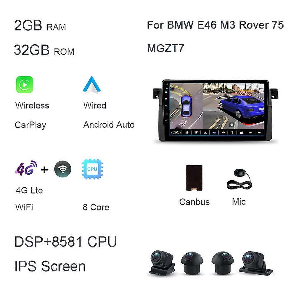 9" Carplay DSP LTE IPS Android 12.0 8G+128G 8Core GPS map Car DVD Player RDS Radio Wifi Bluetooth For BMW E46 M3 Rover 75 MGZT7