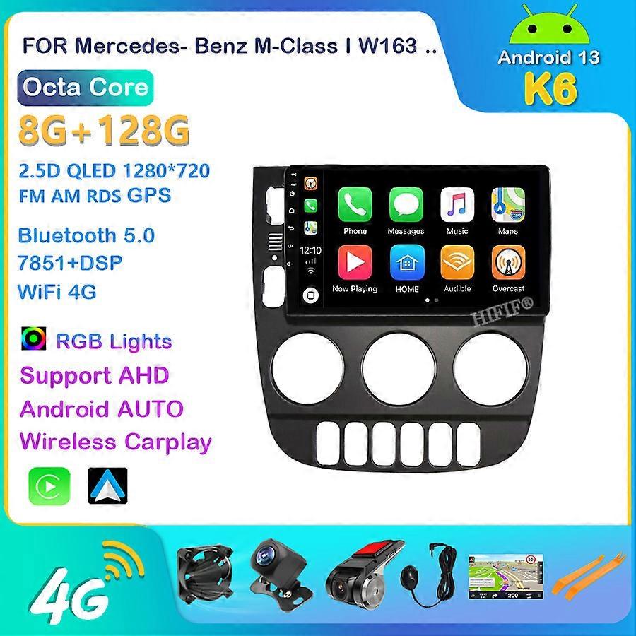8+128G Car Android Radio Player Navigation GPS For Mercedes Benz M-Class W163 ML 2001 - 2005 IPS DSP RDS 4G WIFI 2din NO dvd