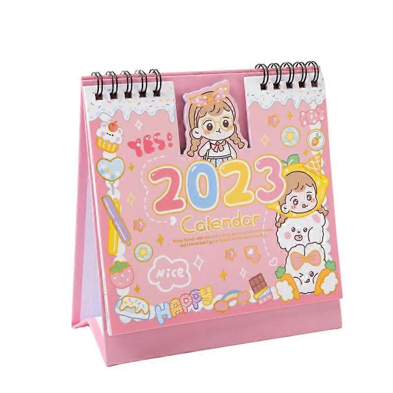 Dual Coil Clear Printed Foldable Record Date Mini Calendar Desktop Stationery Pink Series Standing Flip 2023 Calendar Office Supplies JIKAIX