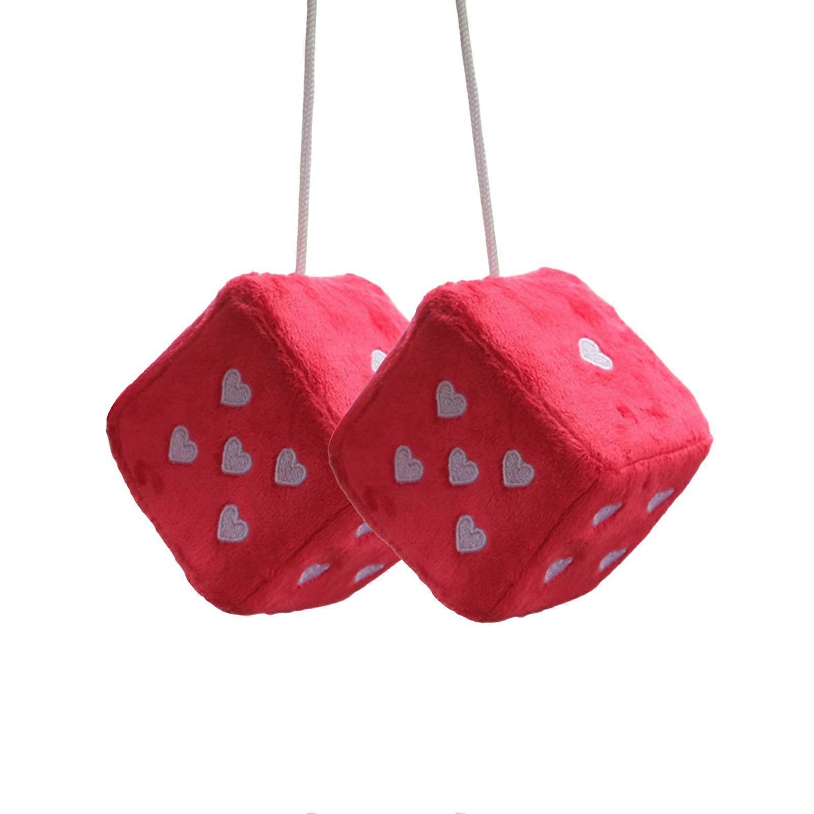 Car Rearview Mirror Pair Fuzzy Plush Dice Retro Square Embroidery Heart-Shape Decoration Hanging Dice Car Accessories xi