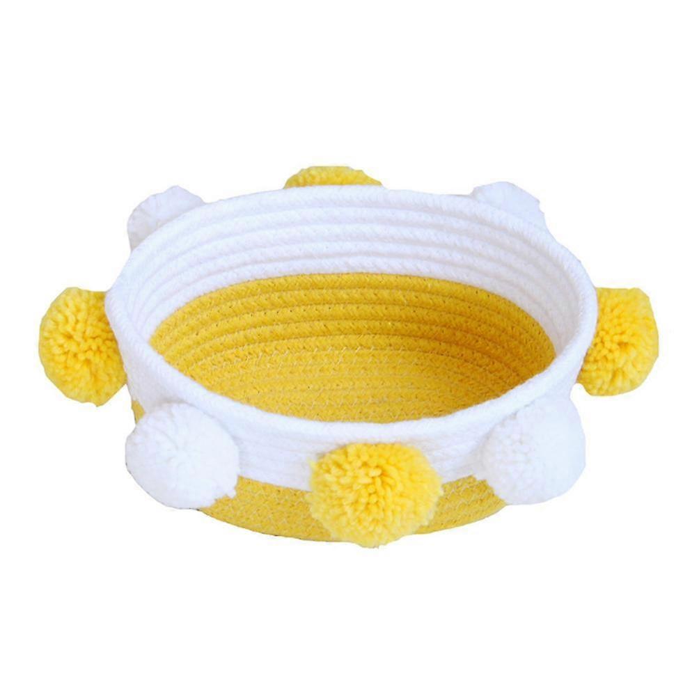 Cotton Rope Storage Basket with Pompoms Small Storage Box Desktop Storage (A-5-F6)