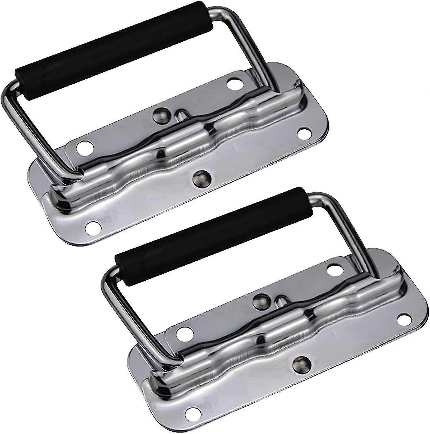 2 Pack Stainless Steel Handles Folding Spring Loaded Handle Metal Trunk Handle Carry Box Handle Tool