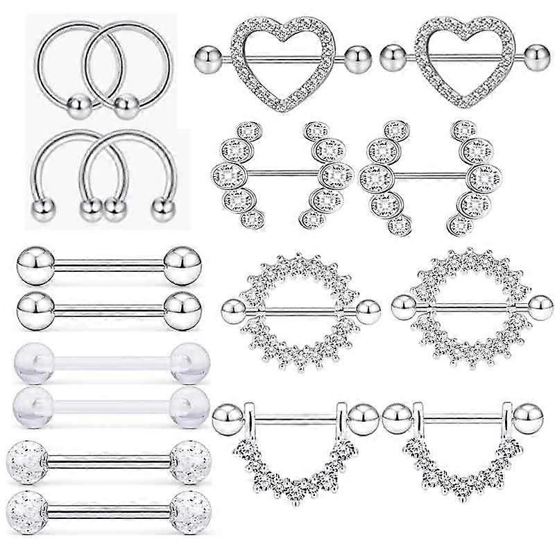 9 pairs of Surgical Steel Heart Nipple Piercing Set