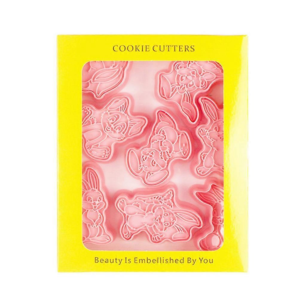 8 Pcs Mini Cute Rabbit Cookie Stamps Set Biscuit Mold for DIY Cake Baking