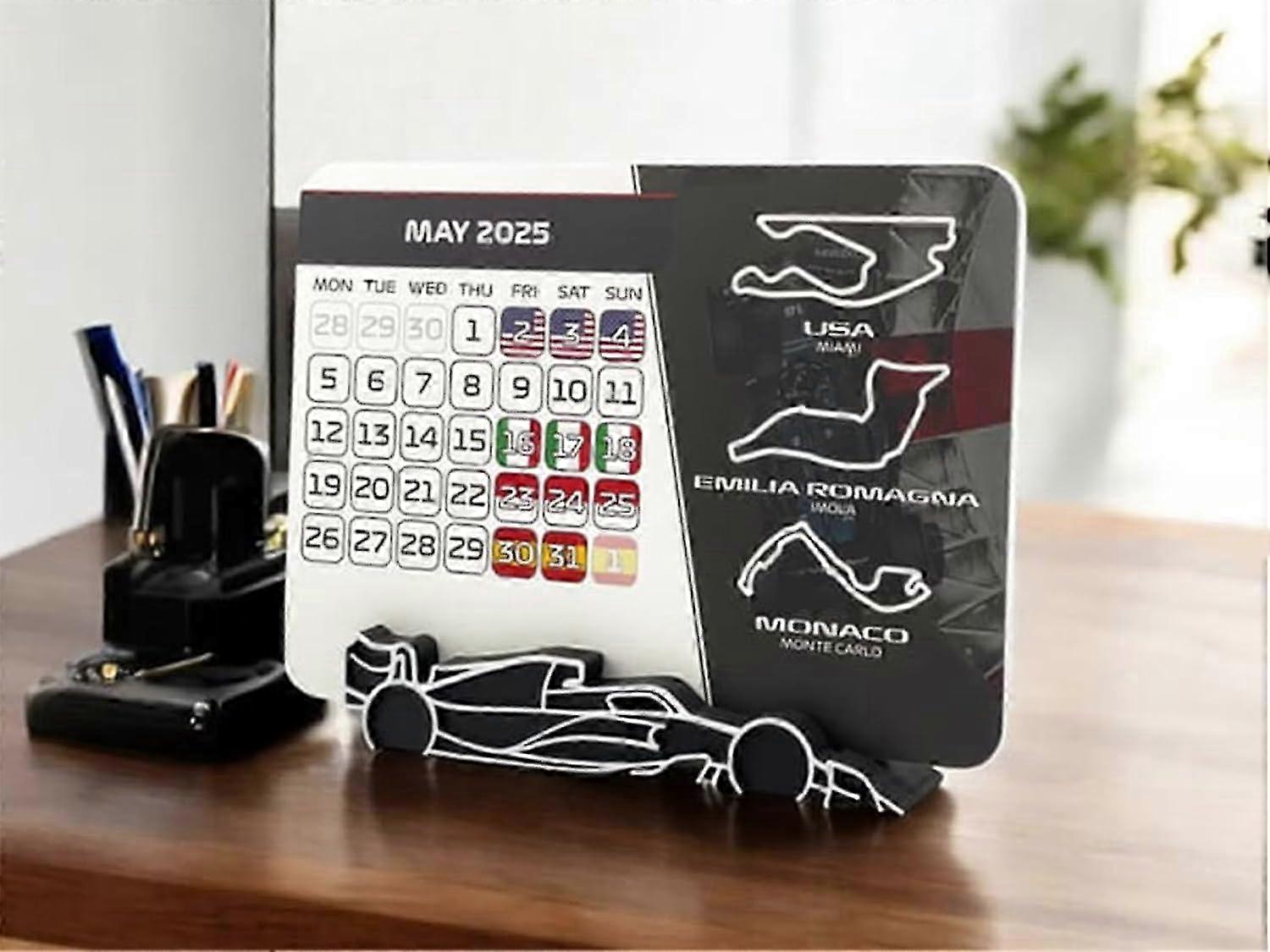 F1 2025 Calendar, 7.0" x 5.5" Formula 1 Racing Calendar 2025 Desktop Decoration, 2025 Desktop Calendar with F1 Car Stand, Racing Desk Calendar 2025 Gi
