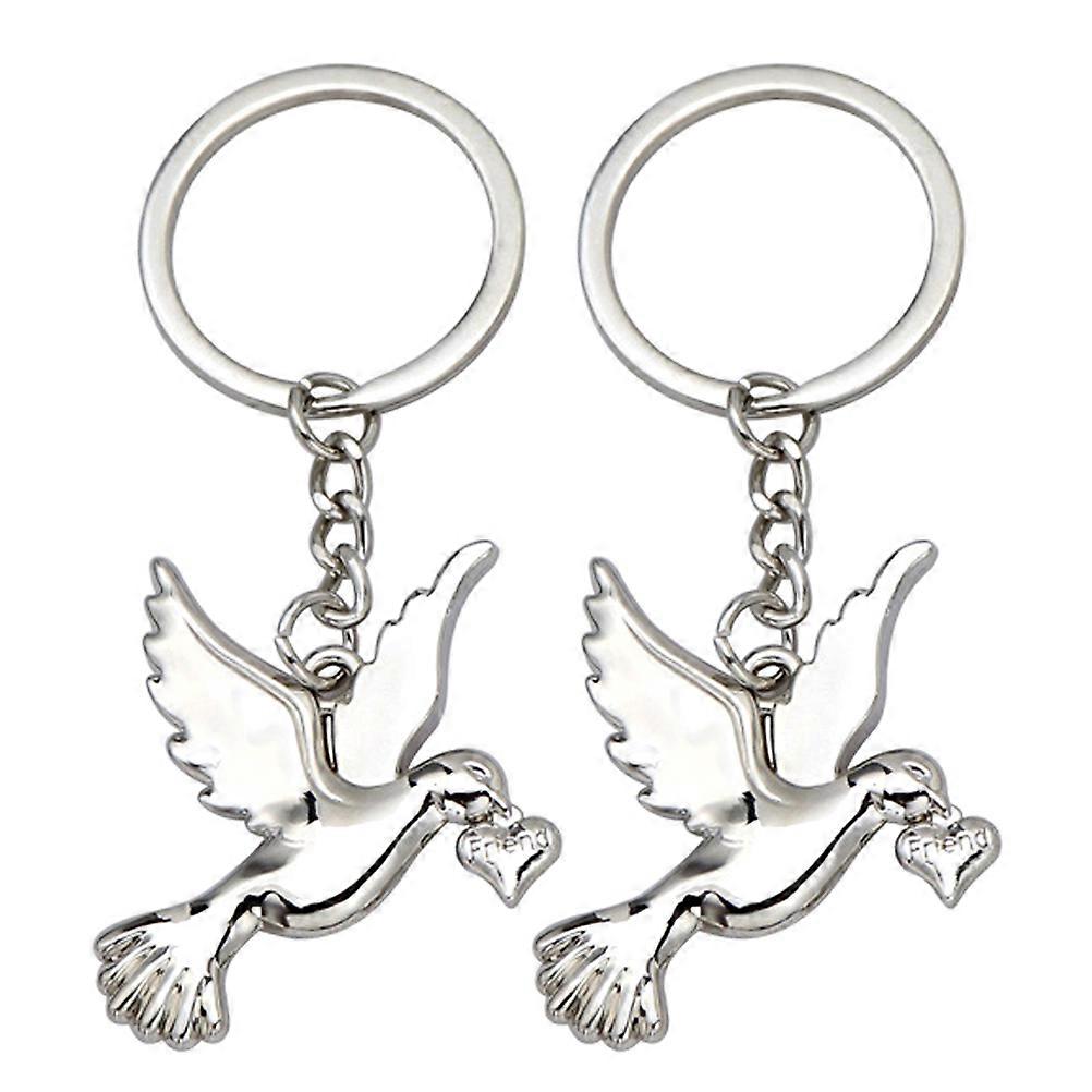 2pcs Metal Dove Shaped Keychains Decorative Keychain Pigeon Simple Style Key Rings
