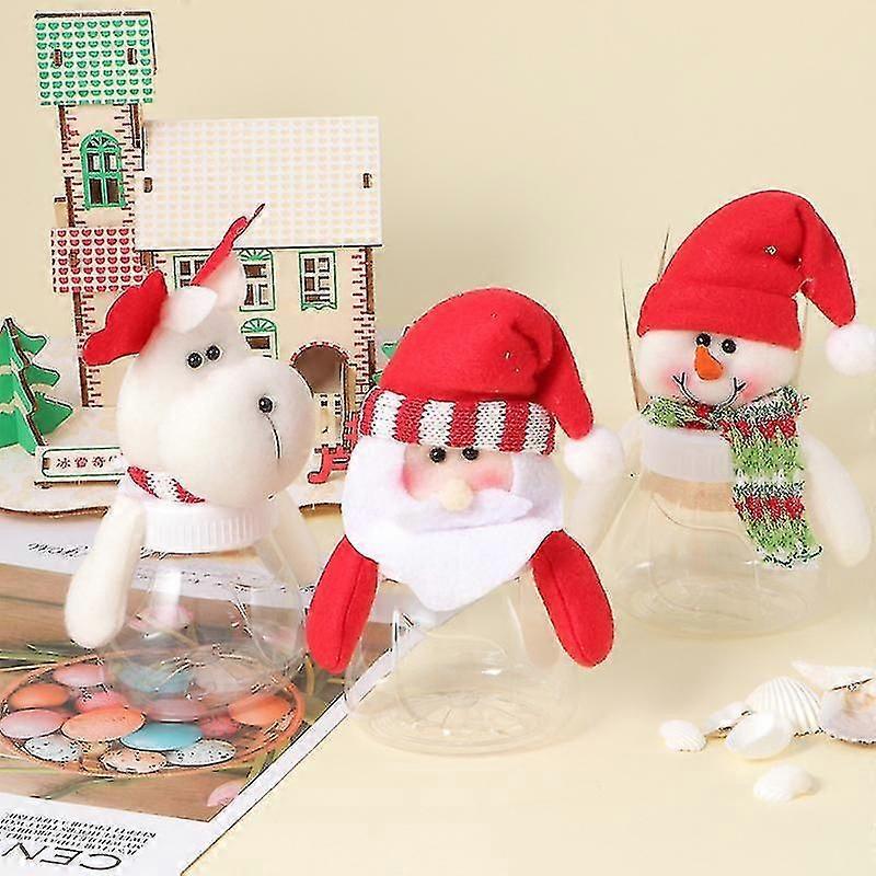 3pcs Christmas Plastic Candy Jar Empty Cookie Jars Doll Candy Box Container Party Decoration (santa, Snowman, Elk)