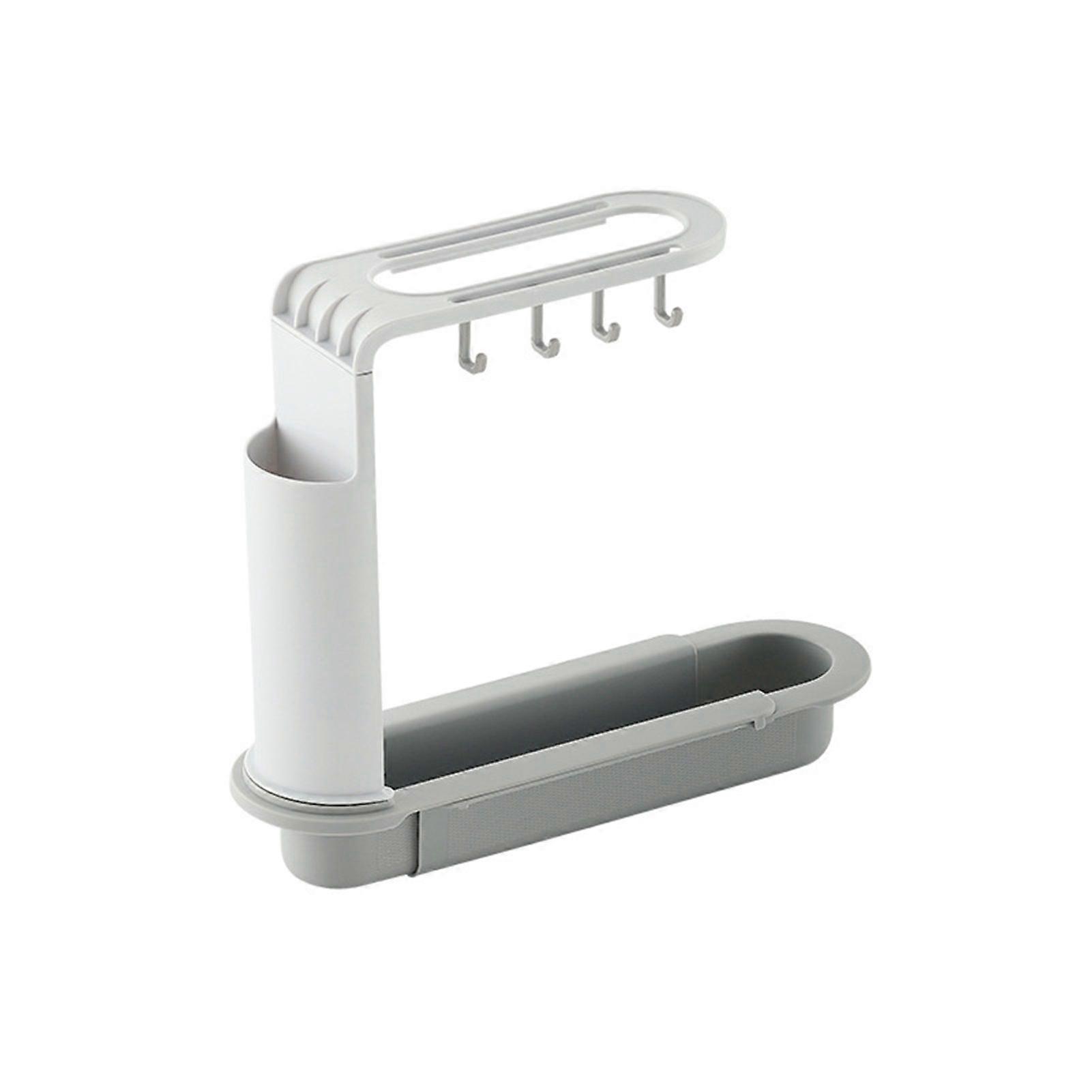 Sink Rack Novel Plastic Double Layer Retractable Storage Drain Sink Holder for Kitchen White