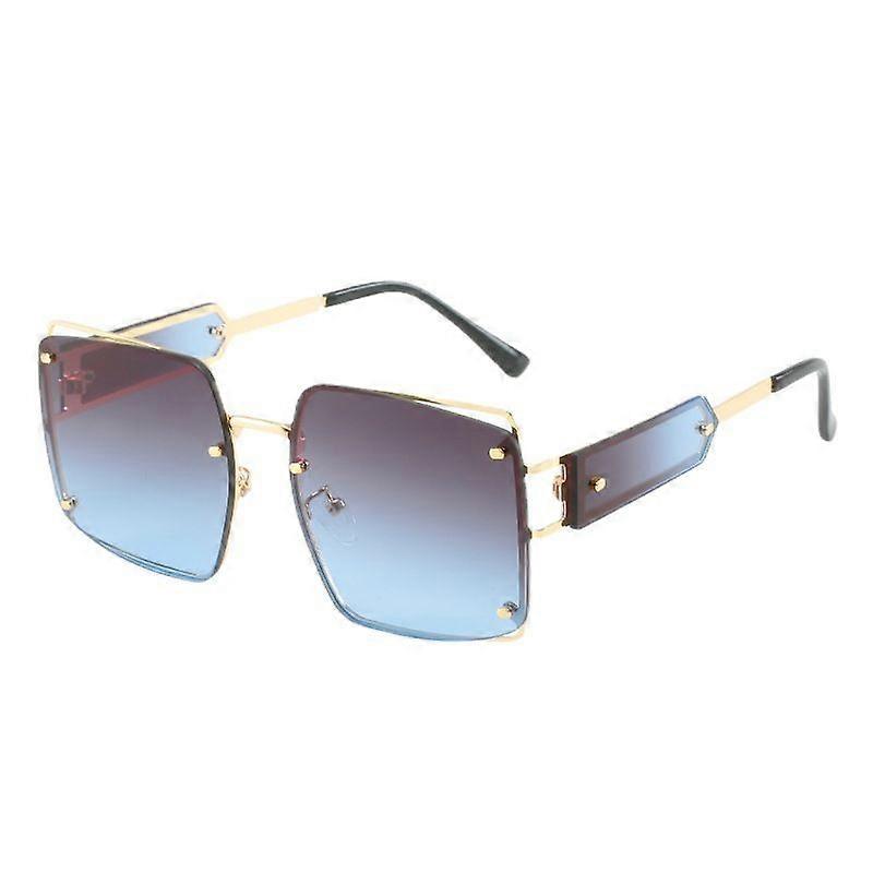 Wekity Elegant Square Cut Sunglasses Oversized Metal Temples
