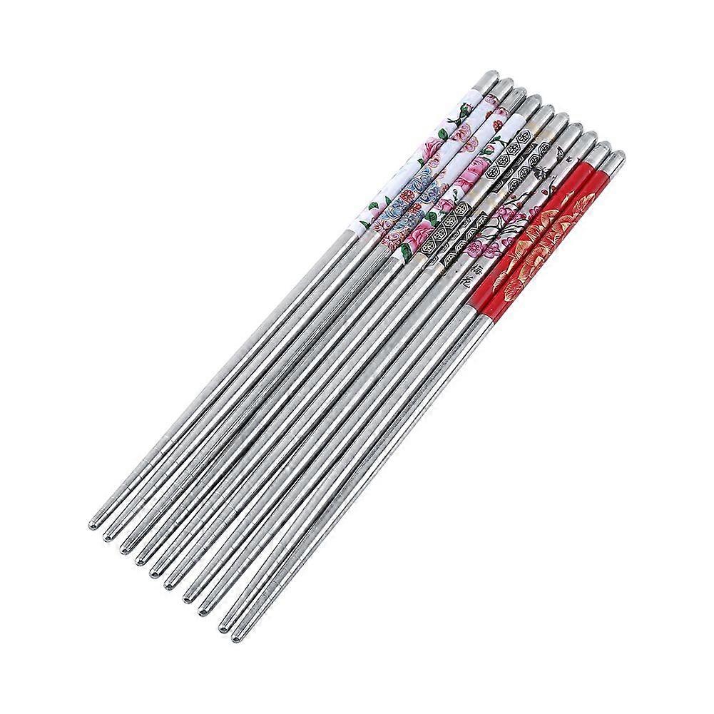 5Pairs/Set Flower Floral Pattern Stainless Steel Chopsticks Assorted Anti-slip Design Tableware