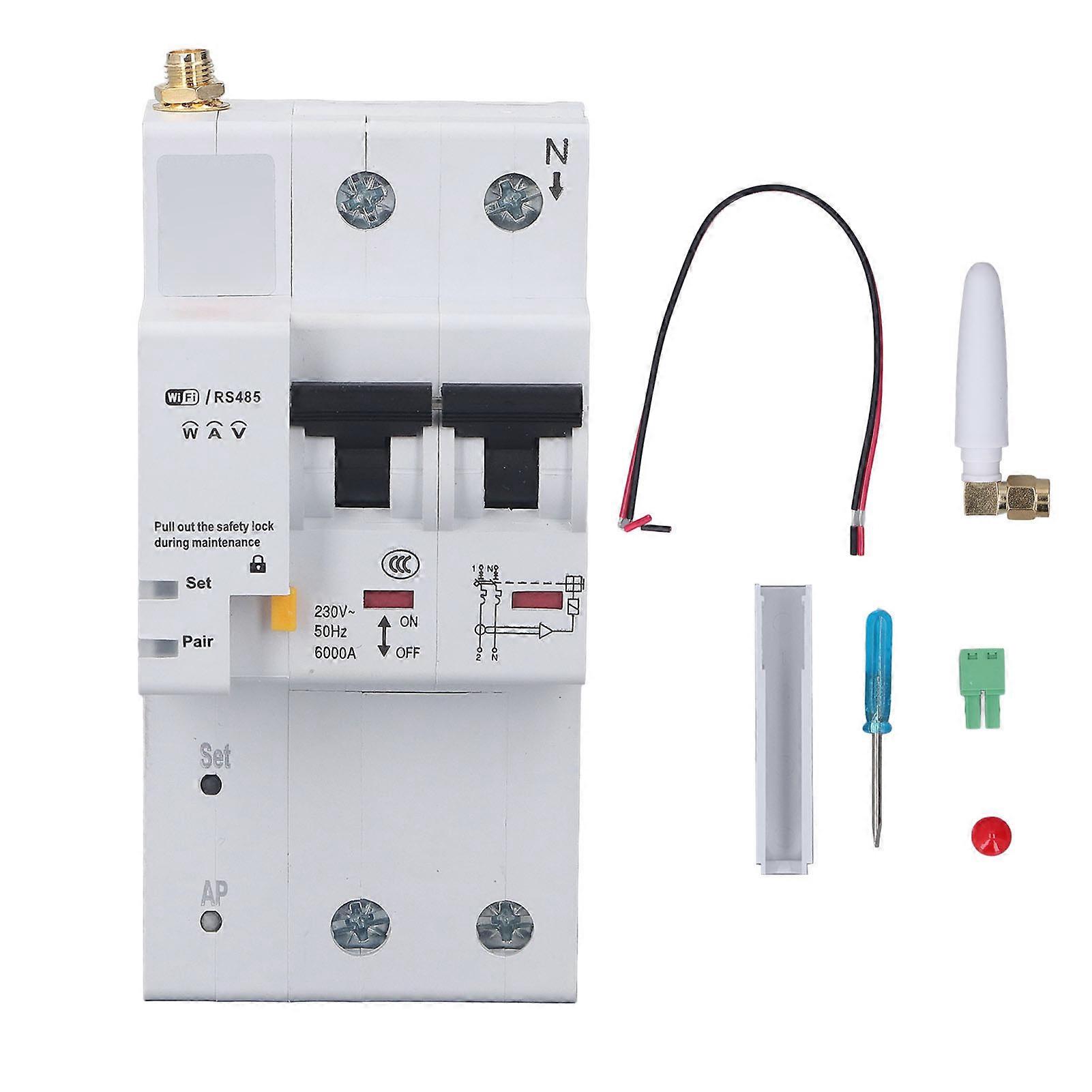 WiFi Circuit Breaker 2P Mobile Remote APP Control Voice Control Smart Air Switch with Overload Protection AC230V 63A