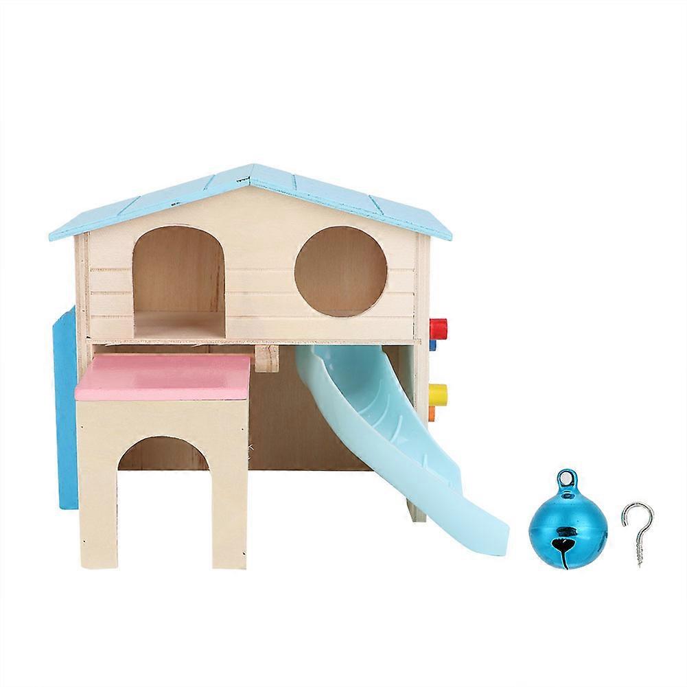 Multi-functional Double Layer Pet Hamster House with Bell Slide Toy (Blue)