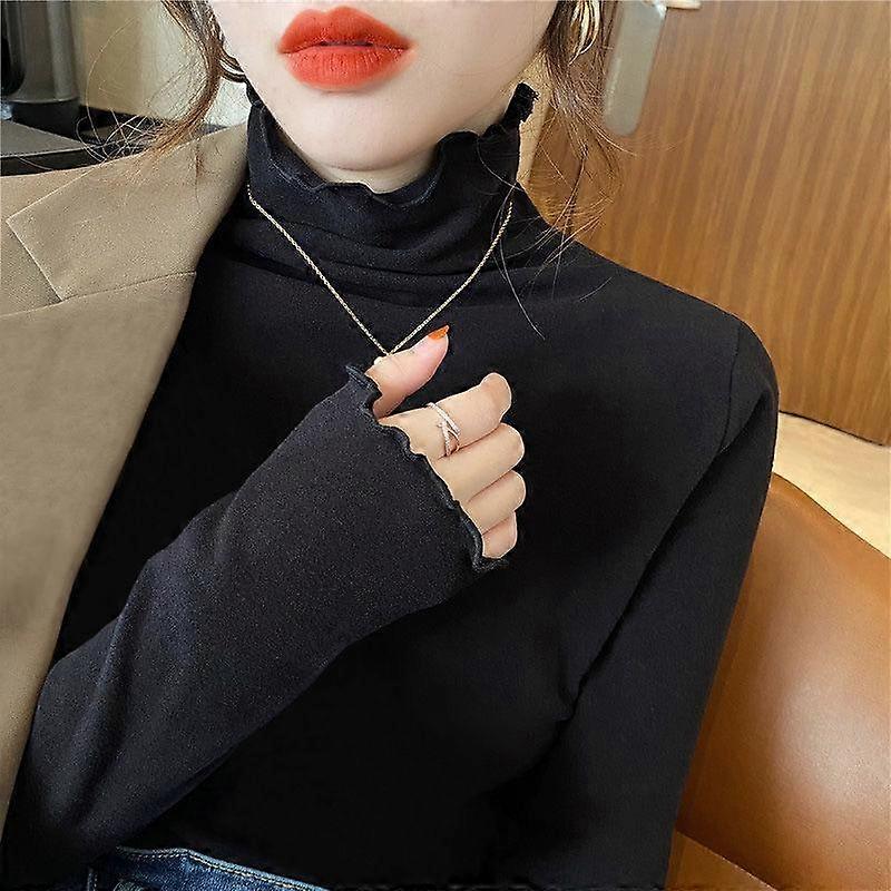 Autumn and Winter Must-have: Plus Size German Flannel Half-high Collar Bottoming Shirt with Mushroom Edge and Long-sleeved Inside Shirt