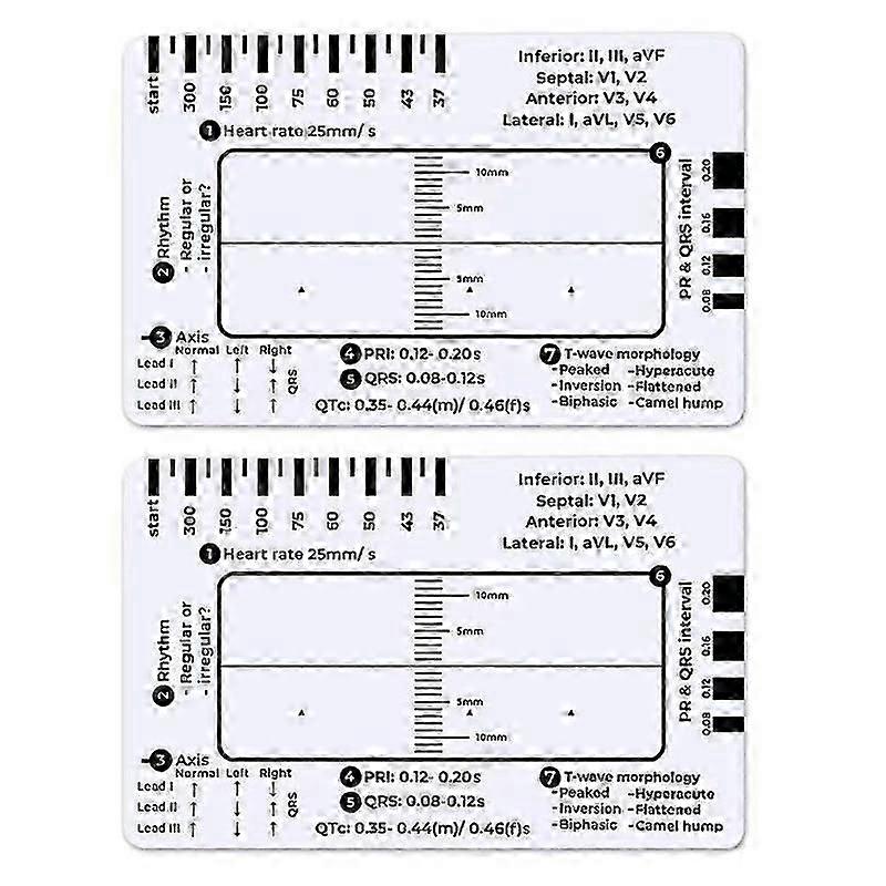 2pcs ECG 7 Step Ruler,ECG 7 Step Ruler suitable for ECG/EKG Interpretation,ECG Reference Guide Ruler,EKG Calipers Measuring Tool