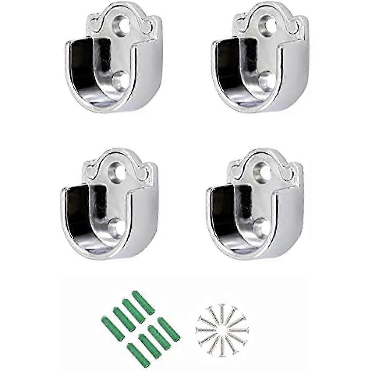 4個のクローゼットポールソケットステンレス鋼ロッドエンドホルダーワードローブハンギングレールブラケットワードローブブラケットシャワーカーテンロッドwi用ラウンドチューブブラケット