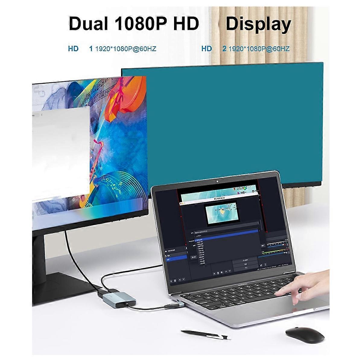 Multiple Screen Adapter USB 3.0 to Dual -Compatible Adapter for 2 Monitor,1080p Dual Monitor ...