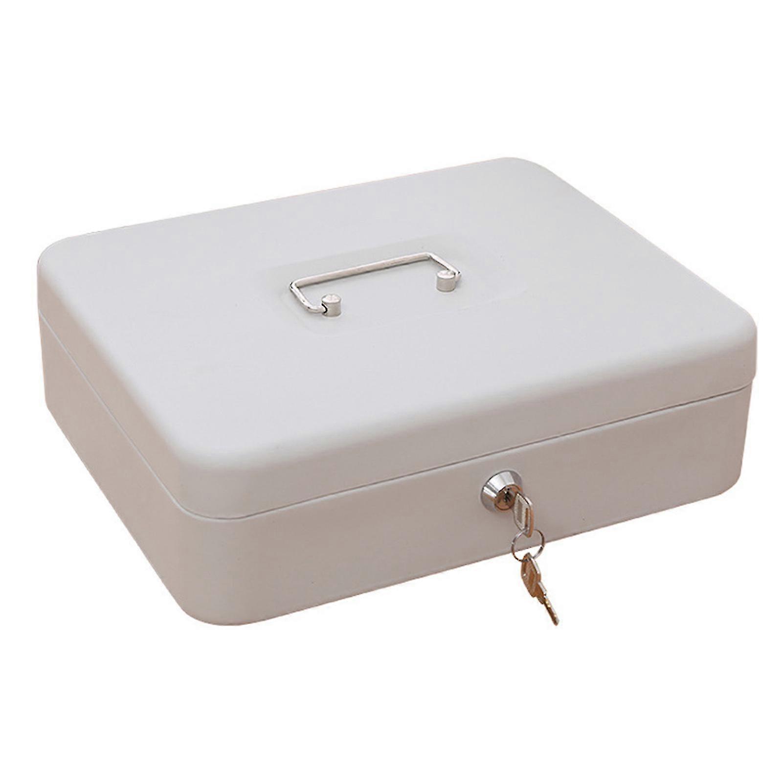 Small Cash Box with Lock Multiple Compartments Opening Folding Stainless Steel Portable Money Box with Handle White Frosted Oversized with Key