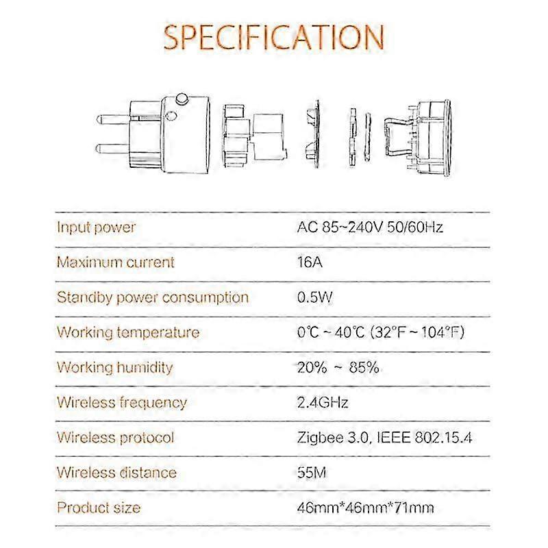 Tuya Smart ZigBee Power Plug EU 16A Socket KWh Electricity Energy Monitor Singal Extender Repeater js