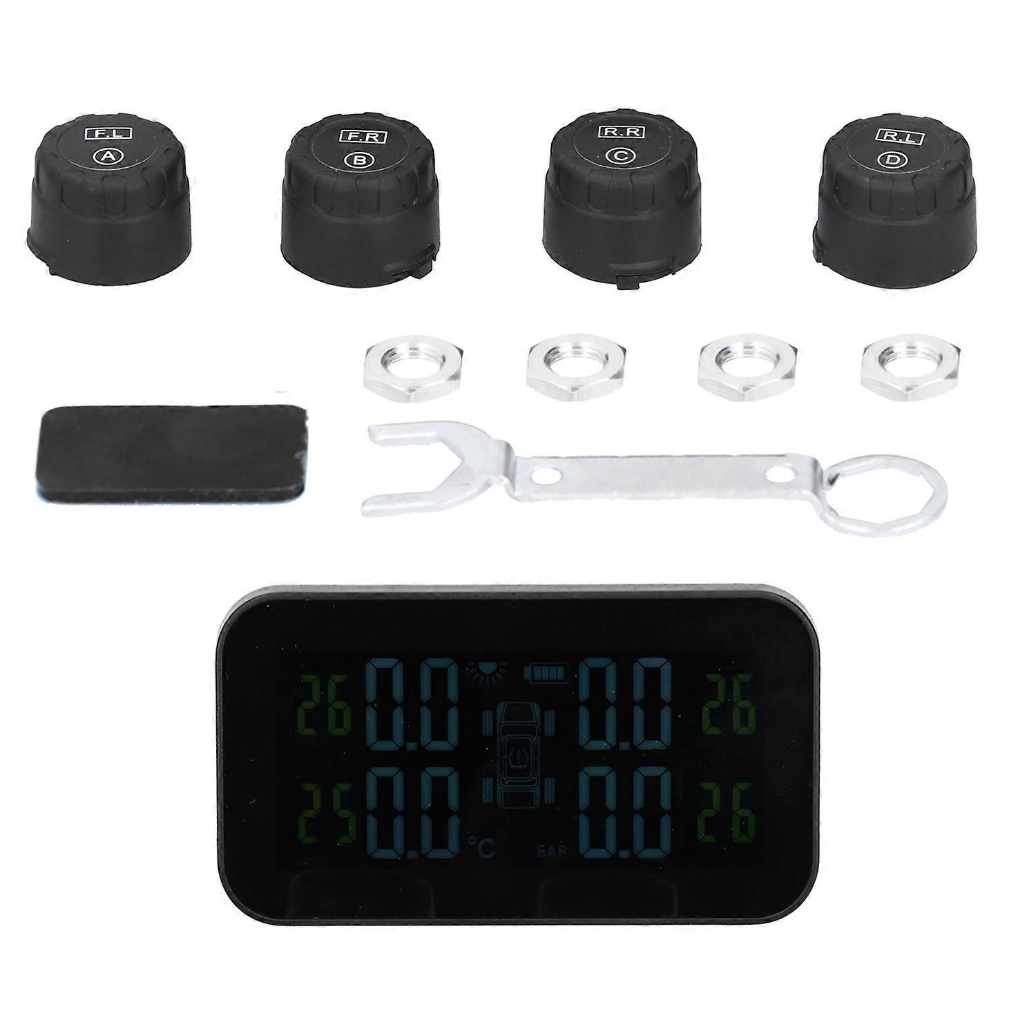 LCD Display Car TPMS Tire Pressure Monitor System with Sensor Solar Charging USB Charging