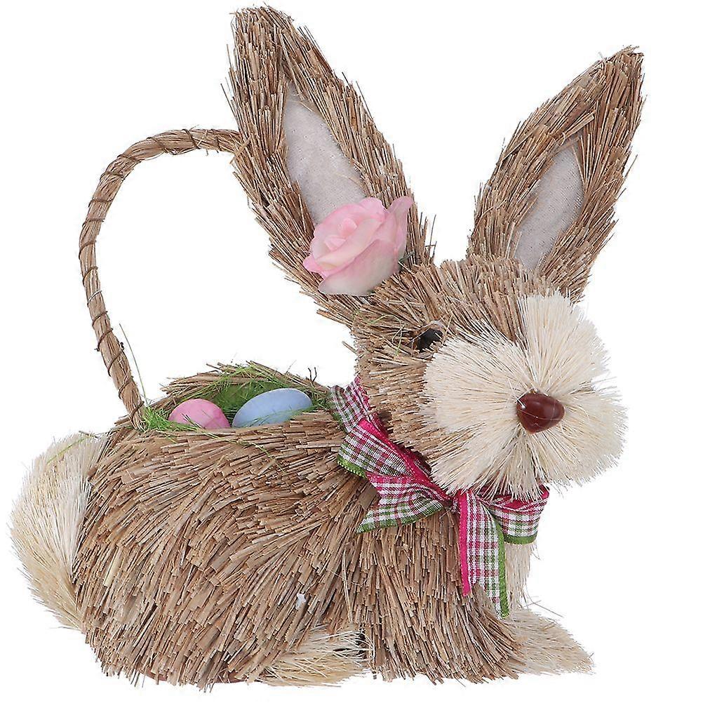 Handmade Rabbit Statue Garden Rabbit Decoration Cartoon Straw Woven Rabbit Ornament