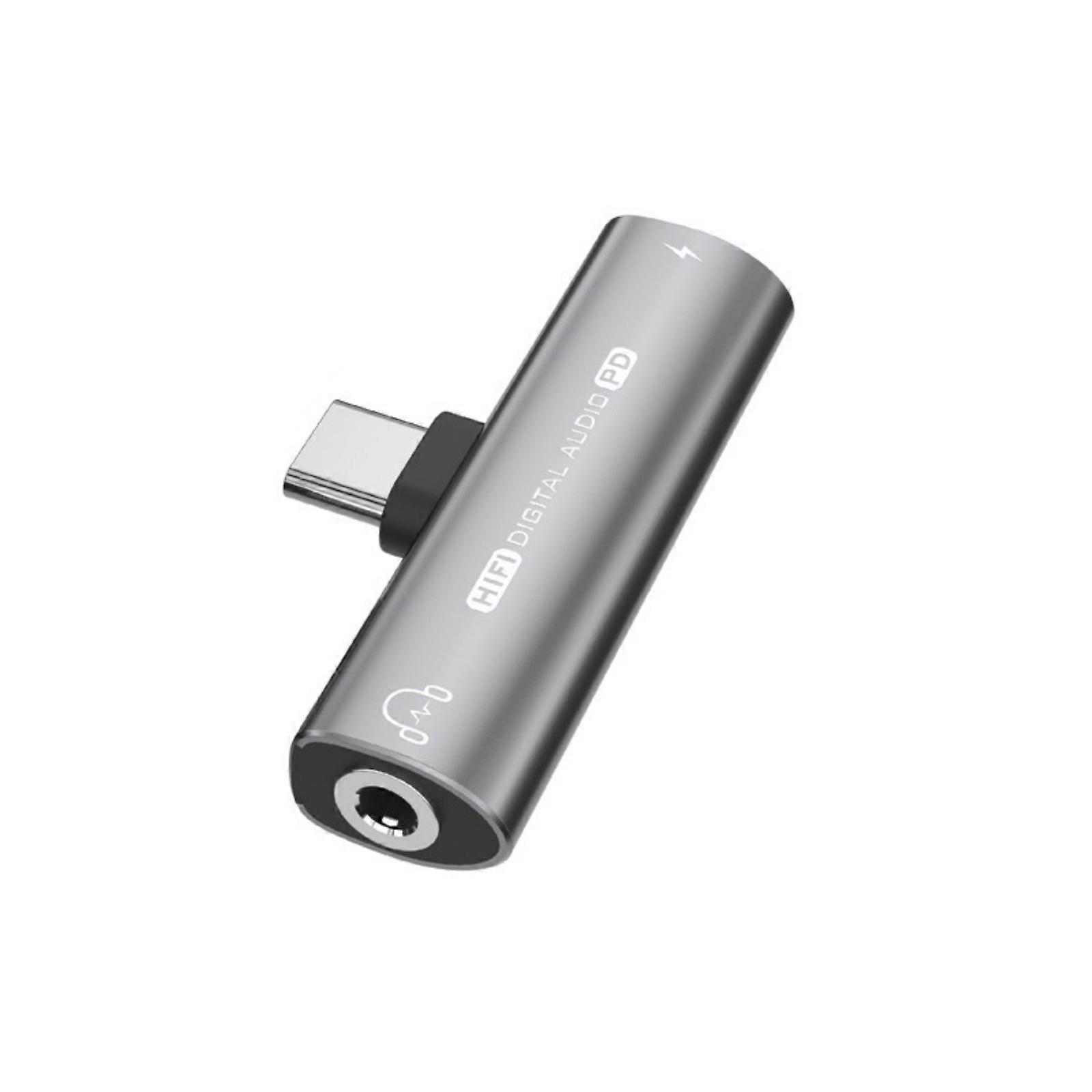 2 in 1 Typ C Adapter Typ C Stecker auf Typ C Buchse 3,5 mm Buchse Ladeadapter für Typ C Geräte Grau