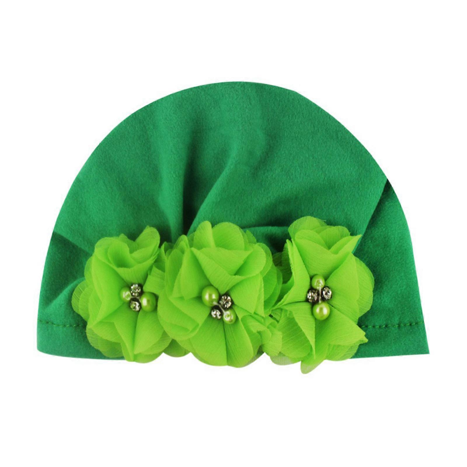 Solid Turban Hat Headwrap Baby Beanie Cap with Big Flower Soft