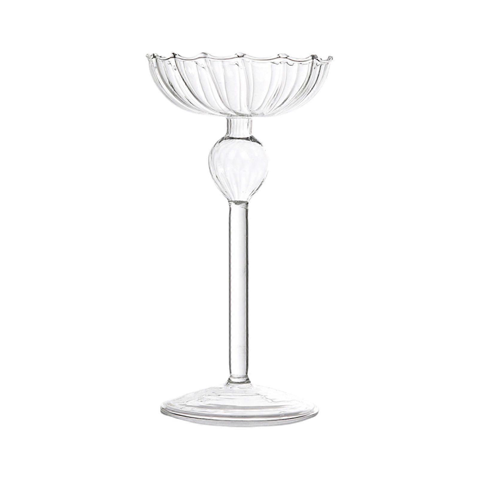 Simple European Style High Feet Striped Glass Candle Holder Transparency