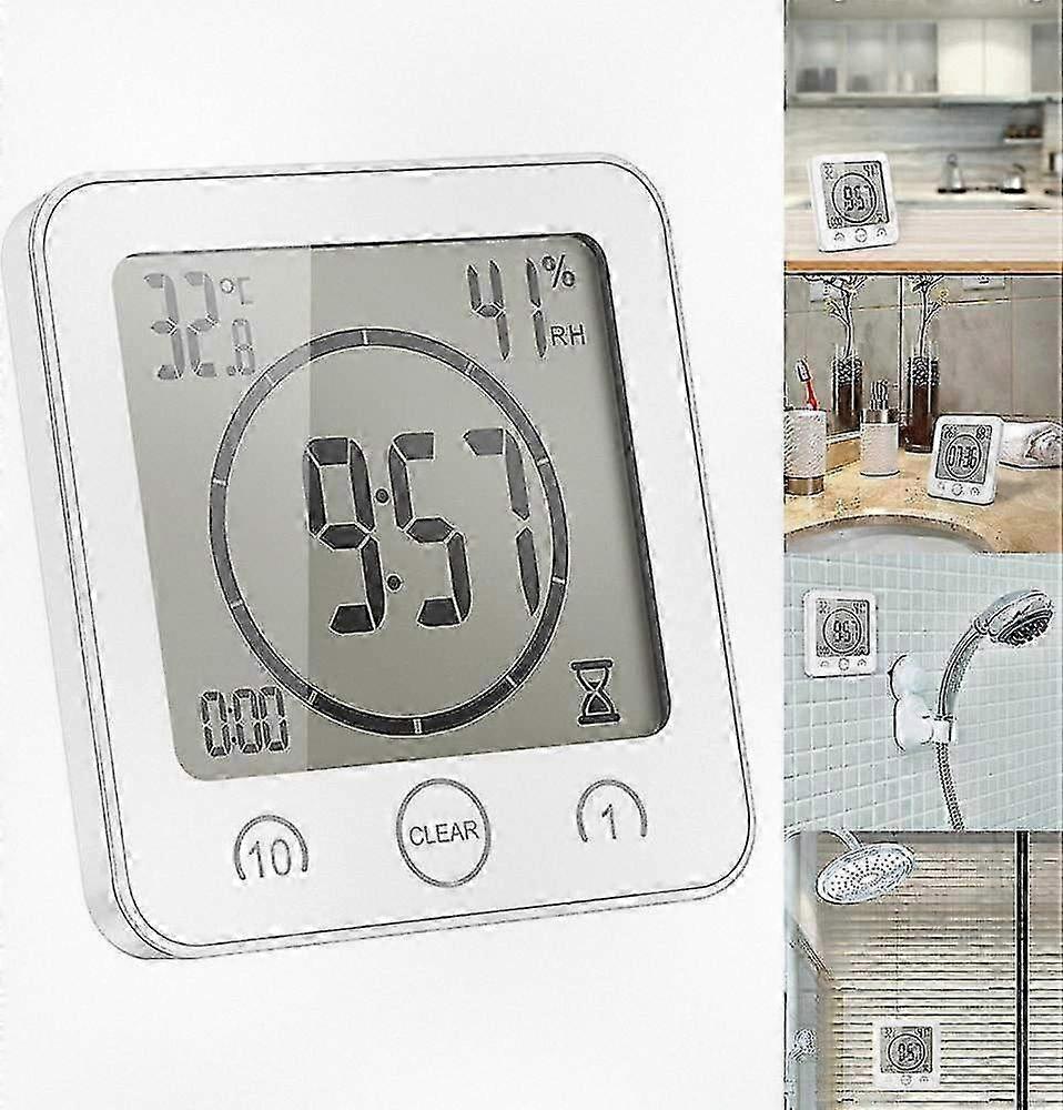 Waterproof Bathroom Clock, Touch-Sensitive Shower Timer (White)