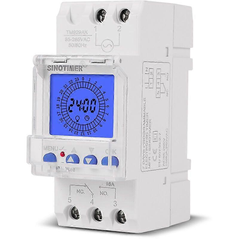 Digital LCD Programmable Timer Switch - 24-Hour Din Rail Timer Switch (16A)