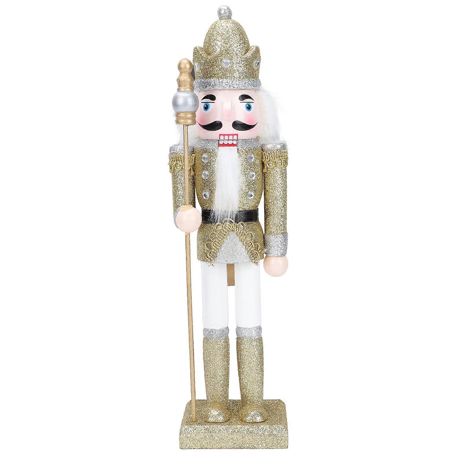 Collectible Wooden Golden Glittery Nutcracker for Xmas Tree Decoration Puppet Figure Desktop Shelves