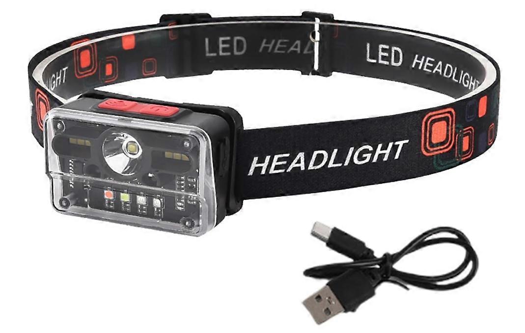 Headlamp Rechargeable,USB Rechargeable Camping Light with Smart Sensor,9 Gear Modes,Waterproof Flashlight for Forehead Running Hunting Camping(Black)