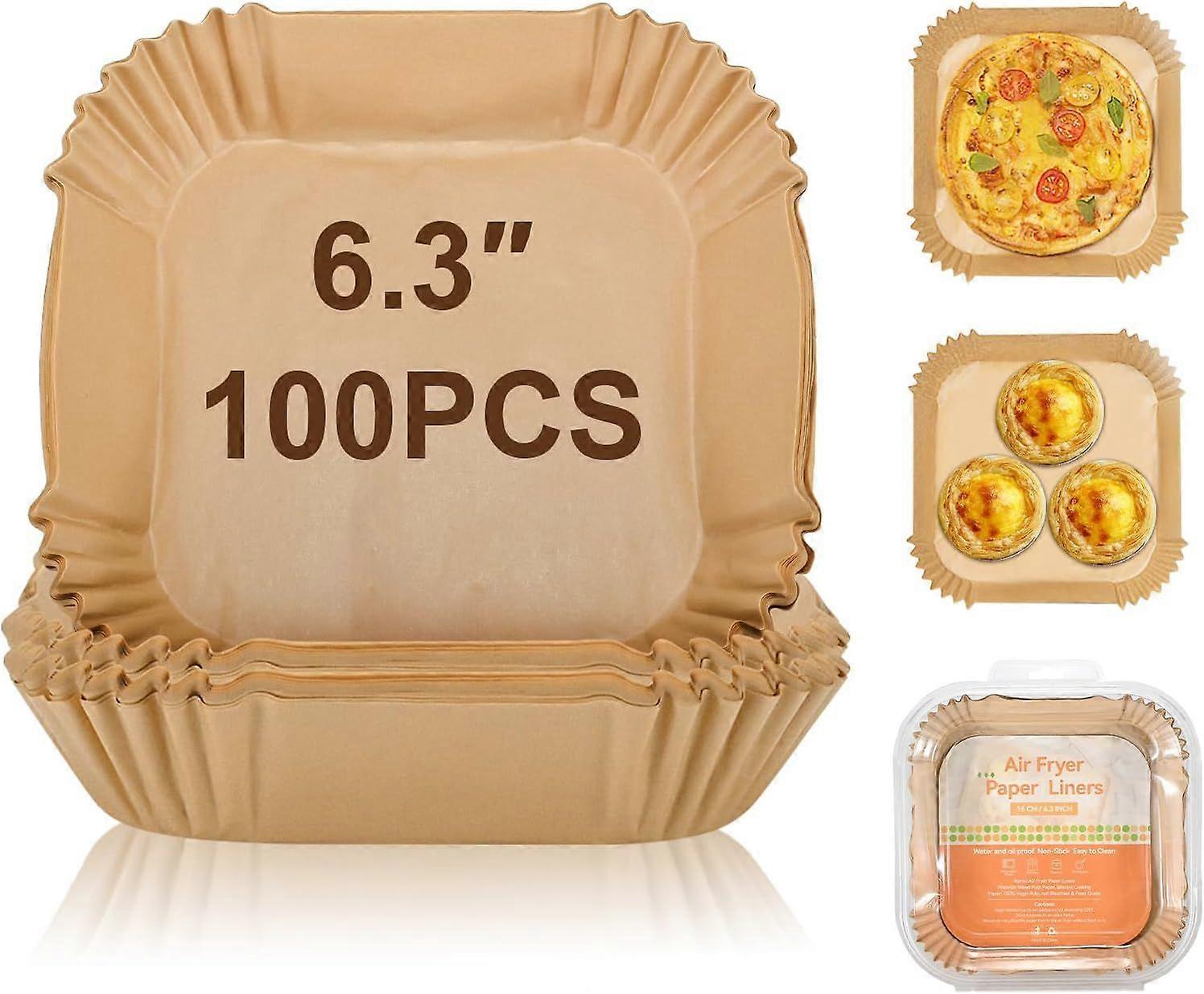 Air Fryer Liners, 6.3" Square Disposable Paper Liners, 100 Count