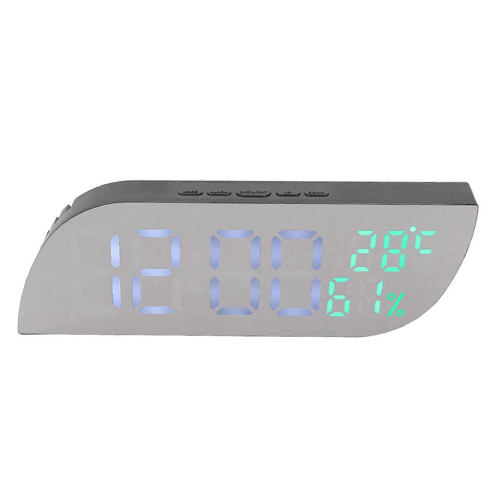 LED Mirror Clock Digital Alarm with Snooze Bedroom Electronics Half White Half Green Light