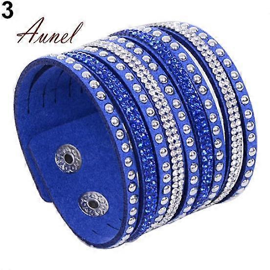 Smart Rivet Rhinestone Velvet Cuff Bangle Wristband Bracelet