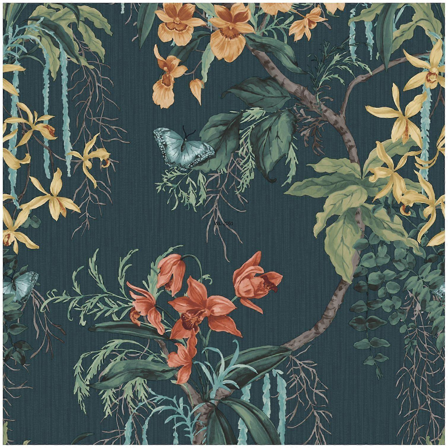 Belgravia Dark Green/Blue Suki Trail Wallpaper