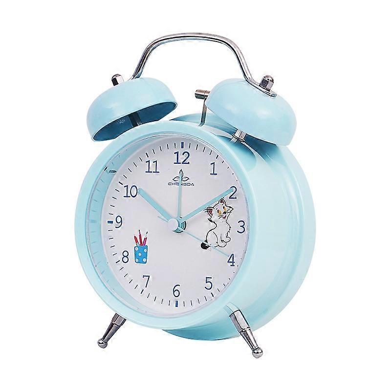 Student Cute Style Bell Alarm Clock Bedside Mute Clock With Light Specification： Y36 4 Inch (Blue)