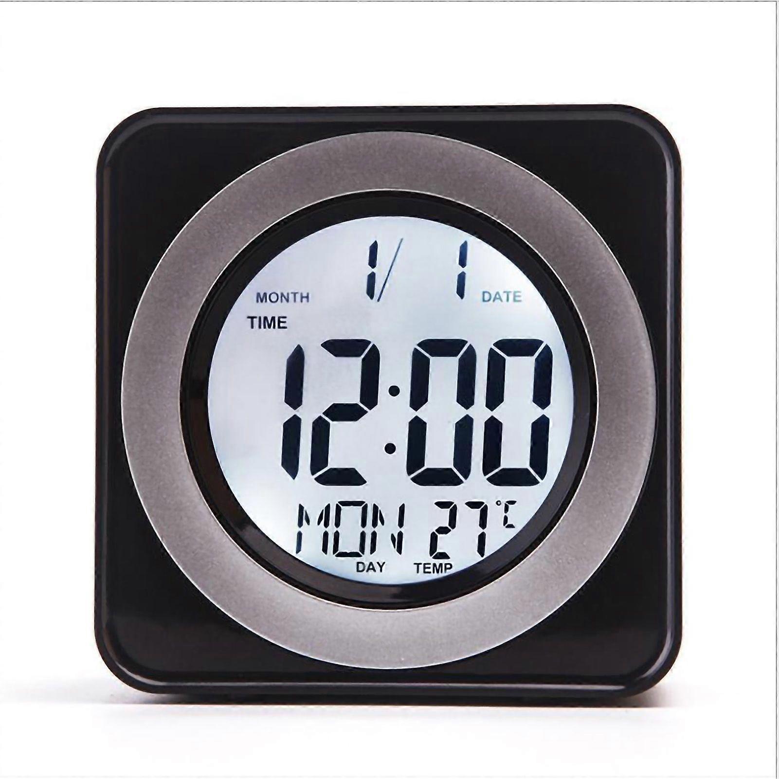 SQCLV Voice Control Back Light LCD Clock Squared Electronic Clock with Calendar Temperature Display Black