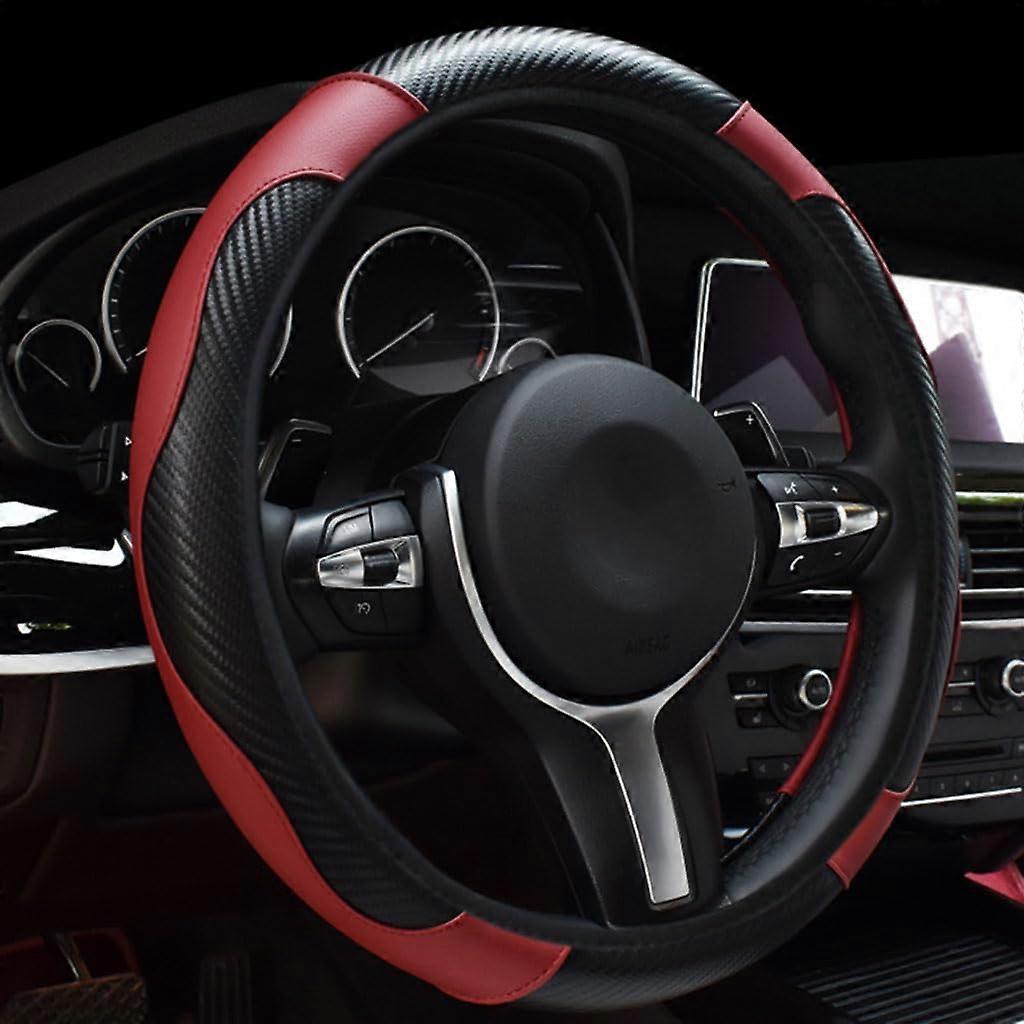 Steering wheel cover for Mitsubishi Pajero Sport I, antislip leather, winered