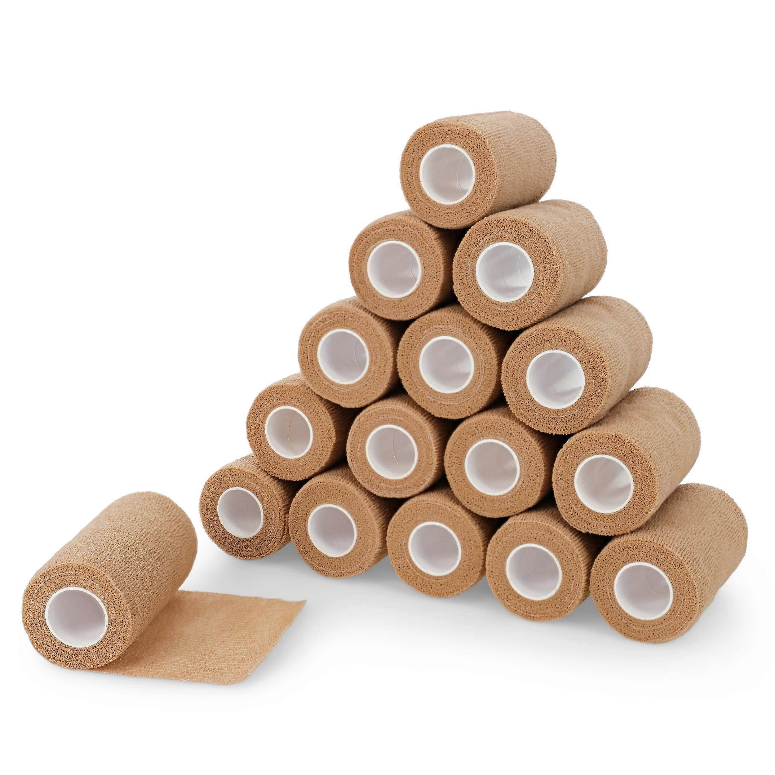 Self Adhesive Elastic Bandage Wrap 16 Pack in Beige - 4in First Aid Compression Bandage