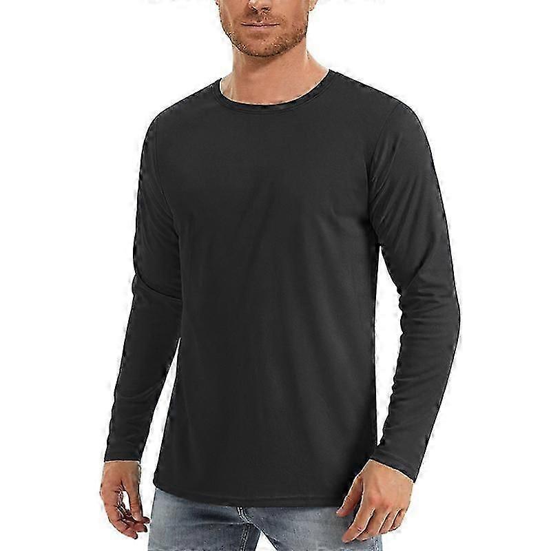 Herren Sommerkleidung Atmungsaktiv Rundhals Langarm Einfarbig T-Shirt Langarm Locker Lässig Wandern Dünn Langarm Herren