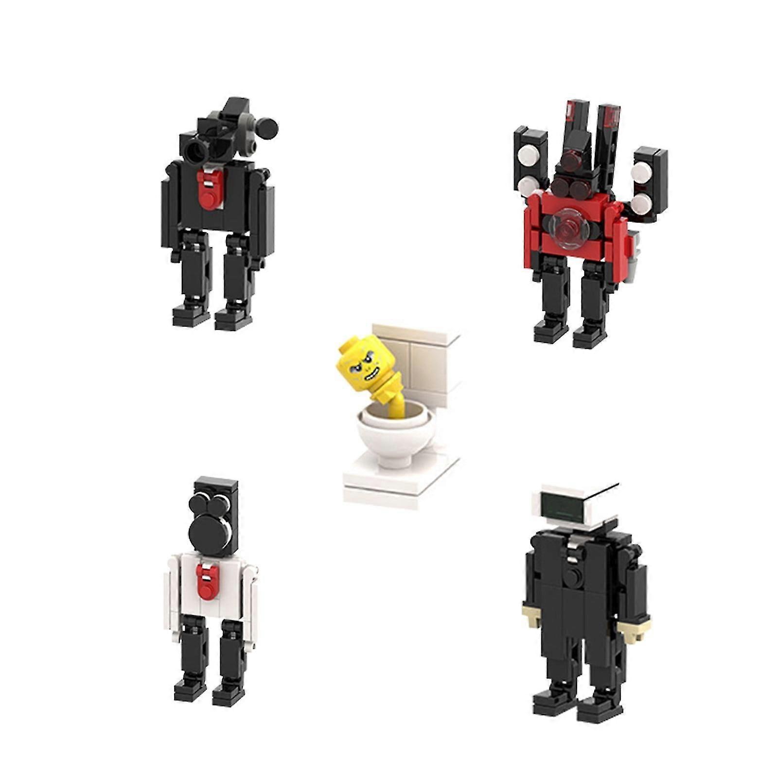 Set di blocchi da costruzione per WC Skibidi 5 in 1, figure di gioco animate e giocattoli